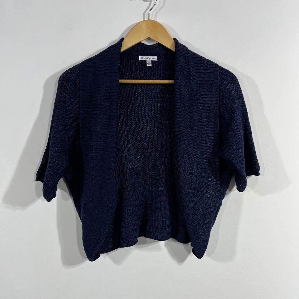 Y2K Womens Navy Balero Crochet Festival Open Front Shrug‎ Cardigan Medium Grunge